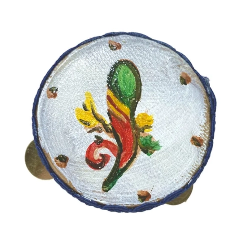 Tamburello con dipinto dell'asso di bastoni 4.5 cm