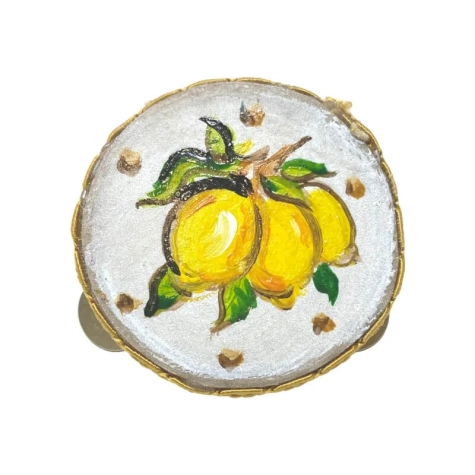 Tamburello  da 4.5 cm con dipinto dei Limoni in scatola regalo 2