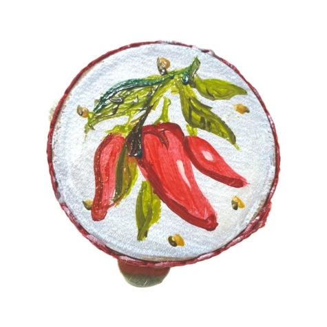 Tamburello da 4.5 cm con dipinto dei peperoncini in scatola regalo 2