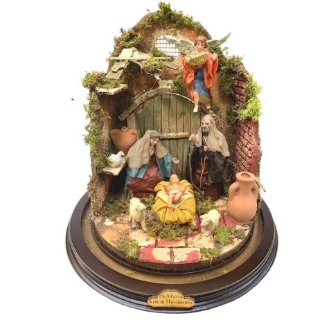 Campana da 30 cm con pastori in terracotta vestiti in stoffa da 12 cm 2