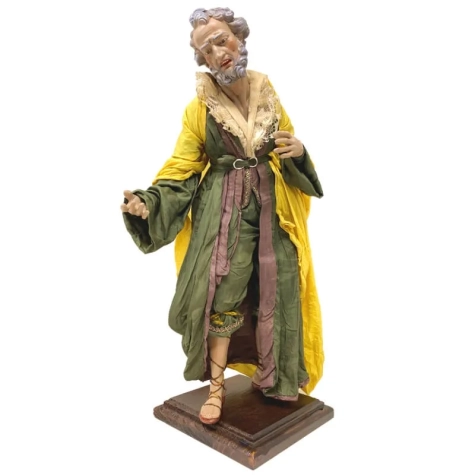 San Giuseppe con occhi in vetro e vestiti in stoffa san leucio 35 cm
