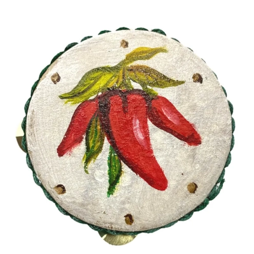 Tamburello con dipinto dei peperoncini 8 cm