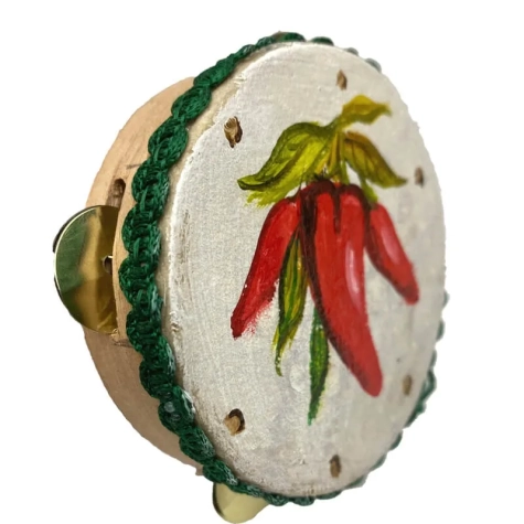 Tamburello con dipinto dei peperoncini 8 cm 2