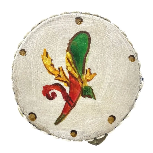 Tamburello con dipinto dell' asso di bastoni 8 cm
