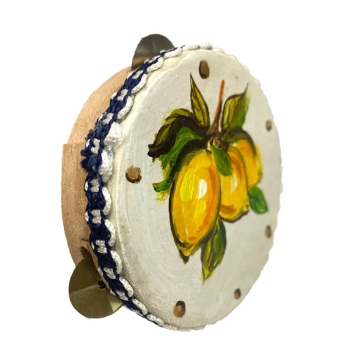 Tamburello  da 8 cm con dipinto dei Limoni in scatola regalo