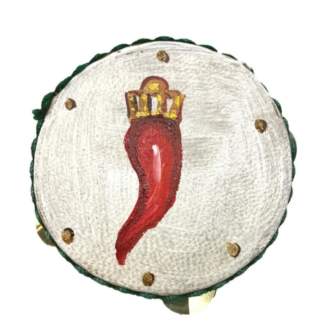 Tamburello da 8 cm  con dipinto del corno in scatola regalo 2