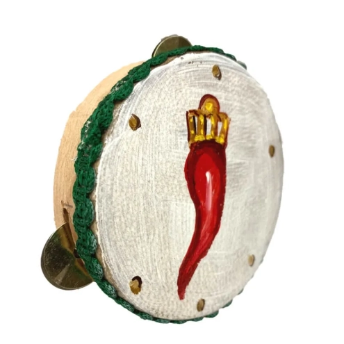 Tamburello da 8 cm  con dipinto del corno in scatola regalo