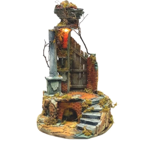 Tempio presepe stile 700 con luci per pastori da 15 a 30 cm