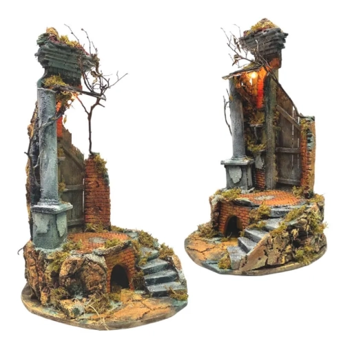 Tempio presepe stile 700 con luci per pastori da 15 a 30 cm