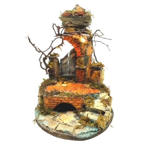Tempio presepe stile 700 completo di pastori e luci 38 cm 2
