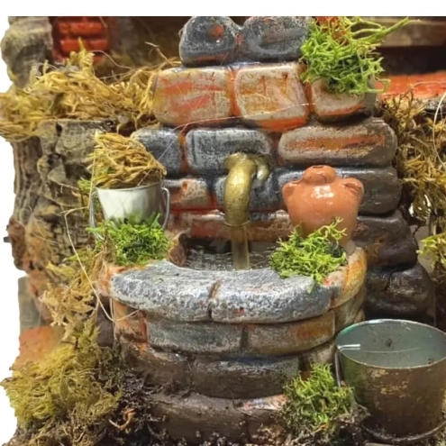 Tempio presepe stile 700 completo di pastori e luci 38 cm