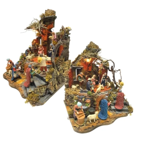 Tempio presepe stile 700 completo di pastori e luci 38 cm