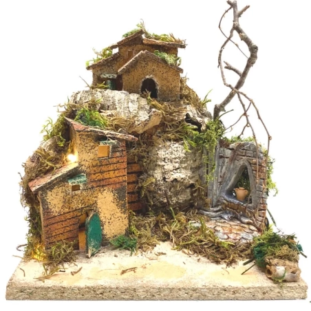Presepe artigianale con luci 17 cm