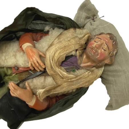 Benino pastore del presepe con vestiti in stoffa  ed occhi in vetro 35 cm
