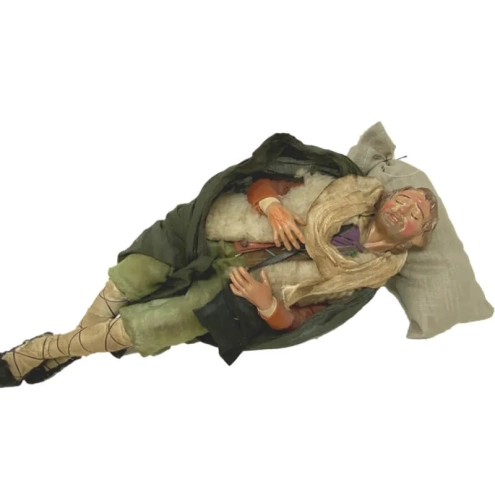 Benino pastore del presepe con vestiti in stoffa  ed occhi in vetro 35 cm