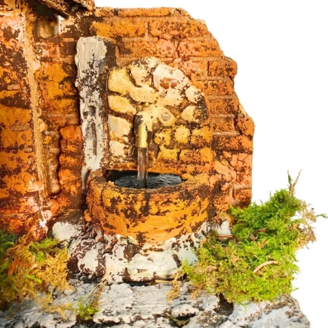 Capanna presepe in sughero con luce e fontana 22 cm 2