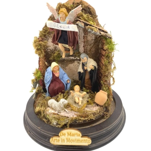 Campana da 20 cm con pastori vestiti in stoffa da 7 cm