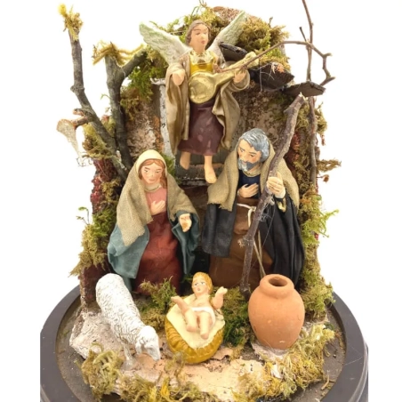 Campana da 20 cm con pastori vestiti in stoffa da 10 cm
