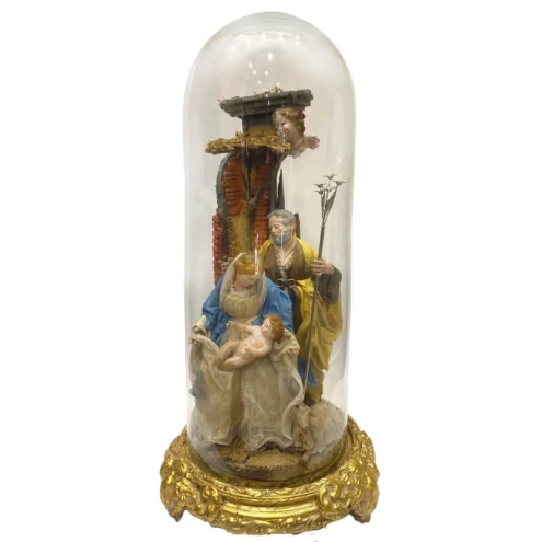 Campana con natività vestita in stoffa San Leucio stile 700 da 55 cm