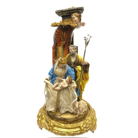 Campana con natività vestita in stoffa San Leucio stile 700 da 55 cm 2