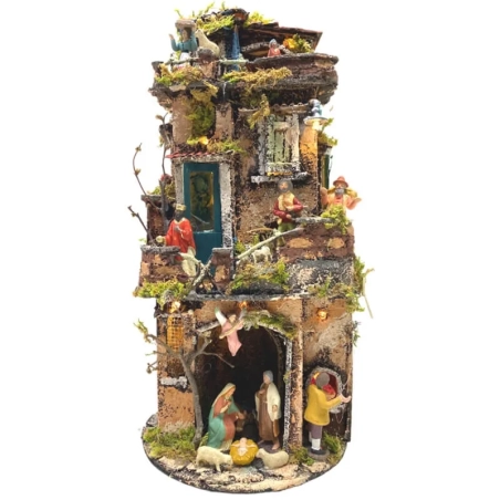 Presepe completo di pastori, forno e luci 35 cm