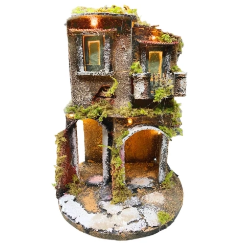 Presepe in sughero con pastori e luci 35 cm 2