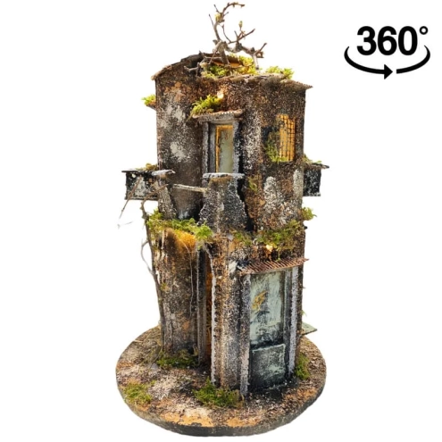 Presepe in sughero a 360 gradi completo di luci 40 cm