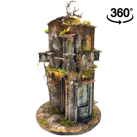 Presepe in sughero a 360 gradi completo di luci 40 cm