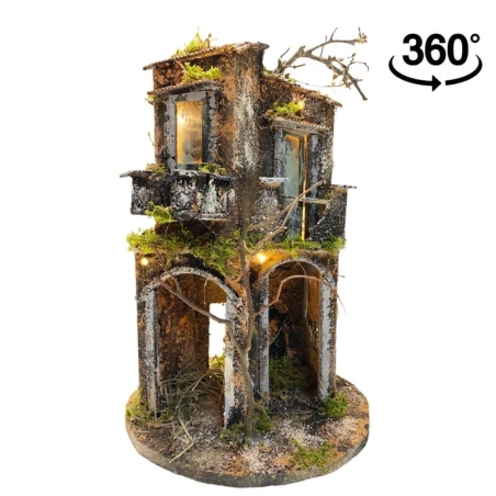 Presepe in sughero a 360 gradi completo di luci 40 cm