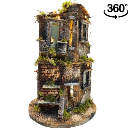 Presepe in sughero a 360 gradi completo di luci 40 cm