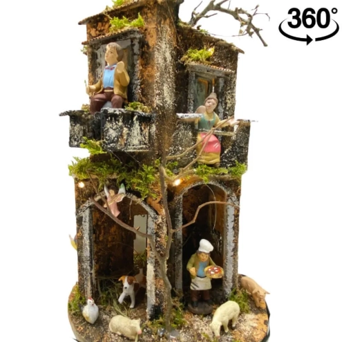 Presepe da 40 cm a 360 gradi completo di pastori e luci
