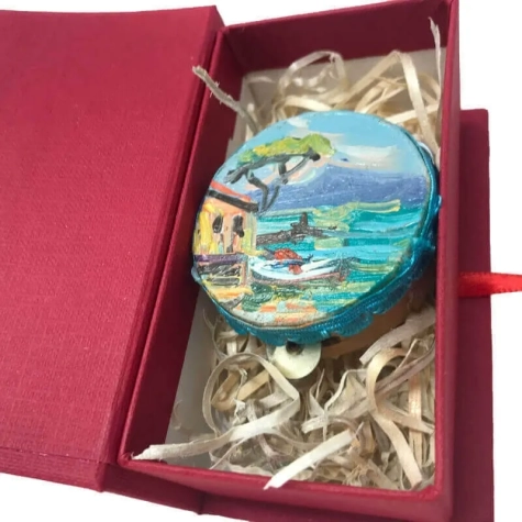 Tamburello da 2.5 cm con dipinto di Napoli in scatola regalo 2