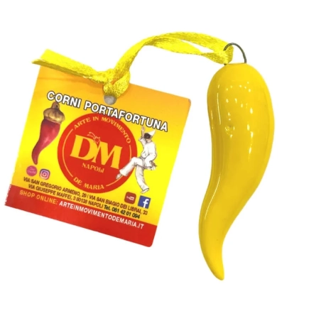 Corno in ceramica giallo in scatola da regalo 7 cm