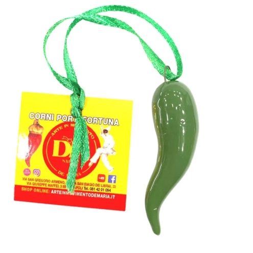 Corno in ceramica verde in scatola da regalo 7 cm