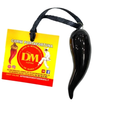 Corno in ceramica nero in scatola da regalo 7 cm