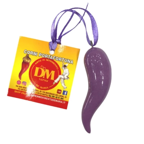 Corno in ceramica viola in scatola da regalo 7 cm 2