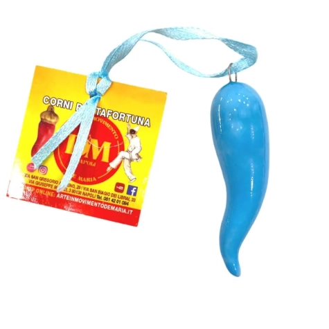 Corno in ceramica azzurro in scatola da regalo 7 cm 2