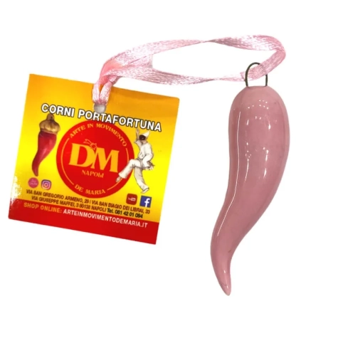 Corno in ceramica rosa in scatola da regalo 7 cm 2