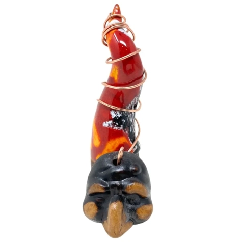 Corno pulcinella multicolore opera in ceramica da tavolo 15 cm