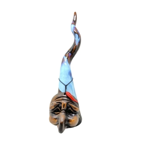 Corno con maschera di Pulcinella multicolore in ceramica 30 cm