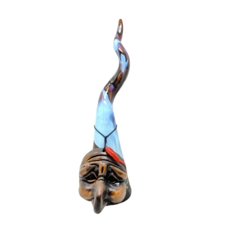 Corno con maschera di Pulcinella multicolore in ceramica 30 cm