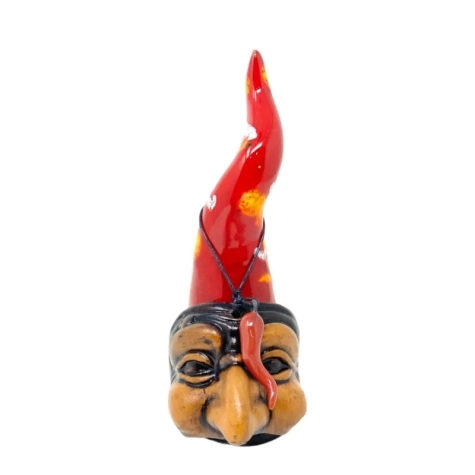 Corno rosso multicolore di Pulcinella in ceramica 15 cm