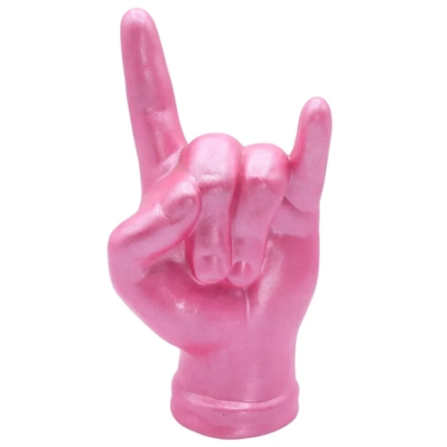 Corna mano portafortuna rosa in terracotta