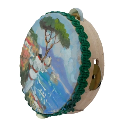Tamburello con dipinto di Pulcinella 8 cm 2