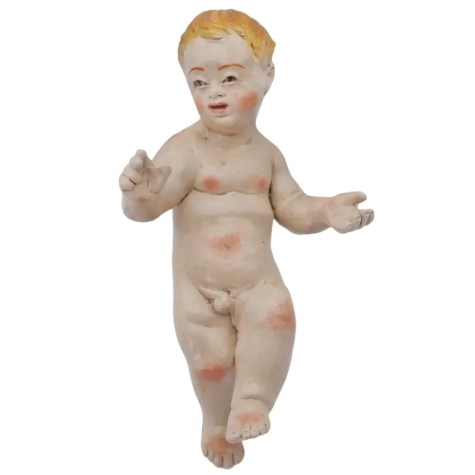Gesù Bambino artigianale con occhi in vetro per pastori da 30 a 35 cm
