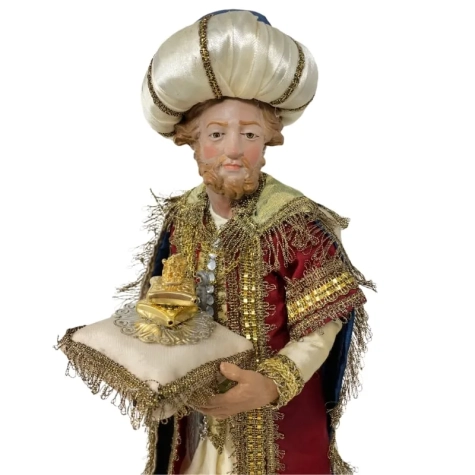 Tris di Re Magi occhi in vetro e vestiti in stoffa san leucio 35 cm 2