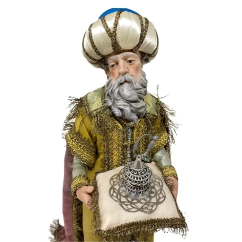 Tris di Re Magi occhi in vetro e vestiti in stoffa san leucio 35 cm
