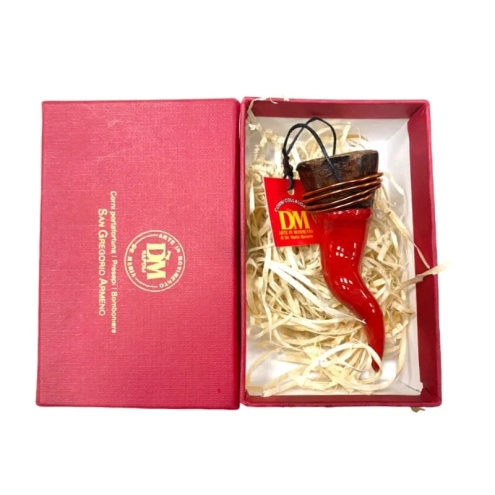Corno in ceramica con testa in rame in scatola da regalo 7 cm