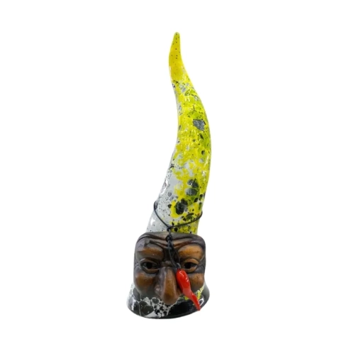 Corno di Pulcinella in ceramica giallo multicolore 15 cm