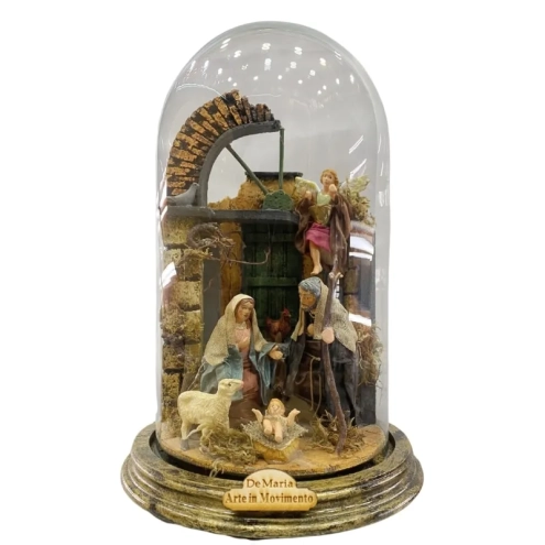 Campana da 26 cm con natività in terracotta vestita in stoffa da 10 cm